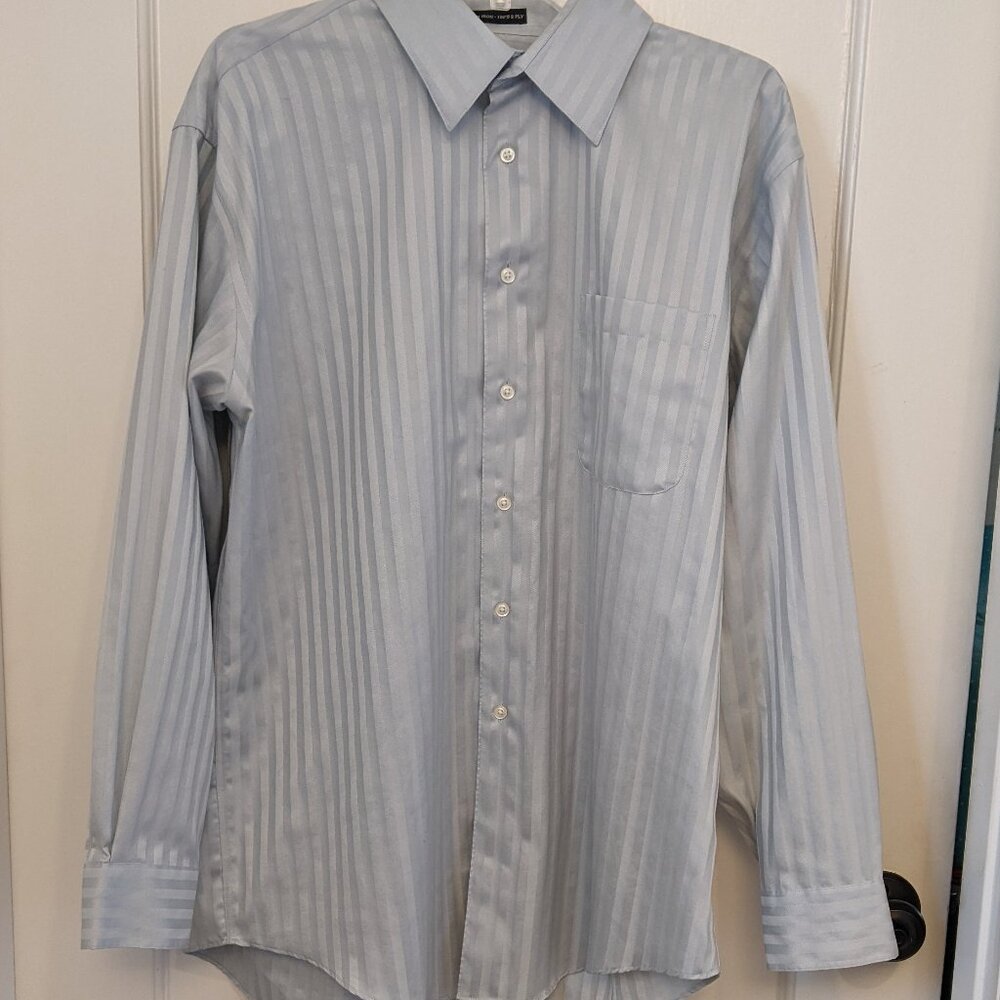 Pronto Uomo Couture Gray Pinstripe Dress Shirt Non Iron 100s 2 Ply 17 34/35